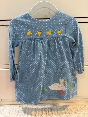 Baby BodenBlue Polka Dot Duck Appliqué Dress